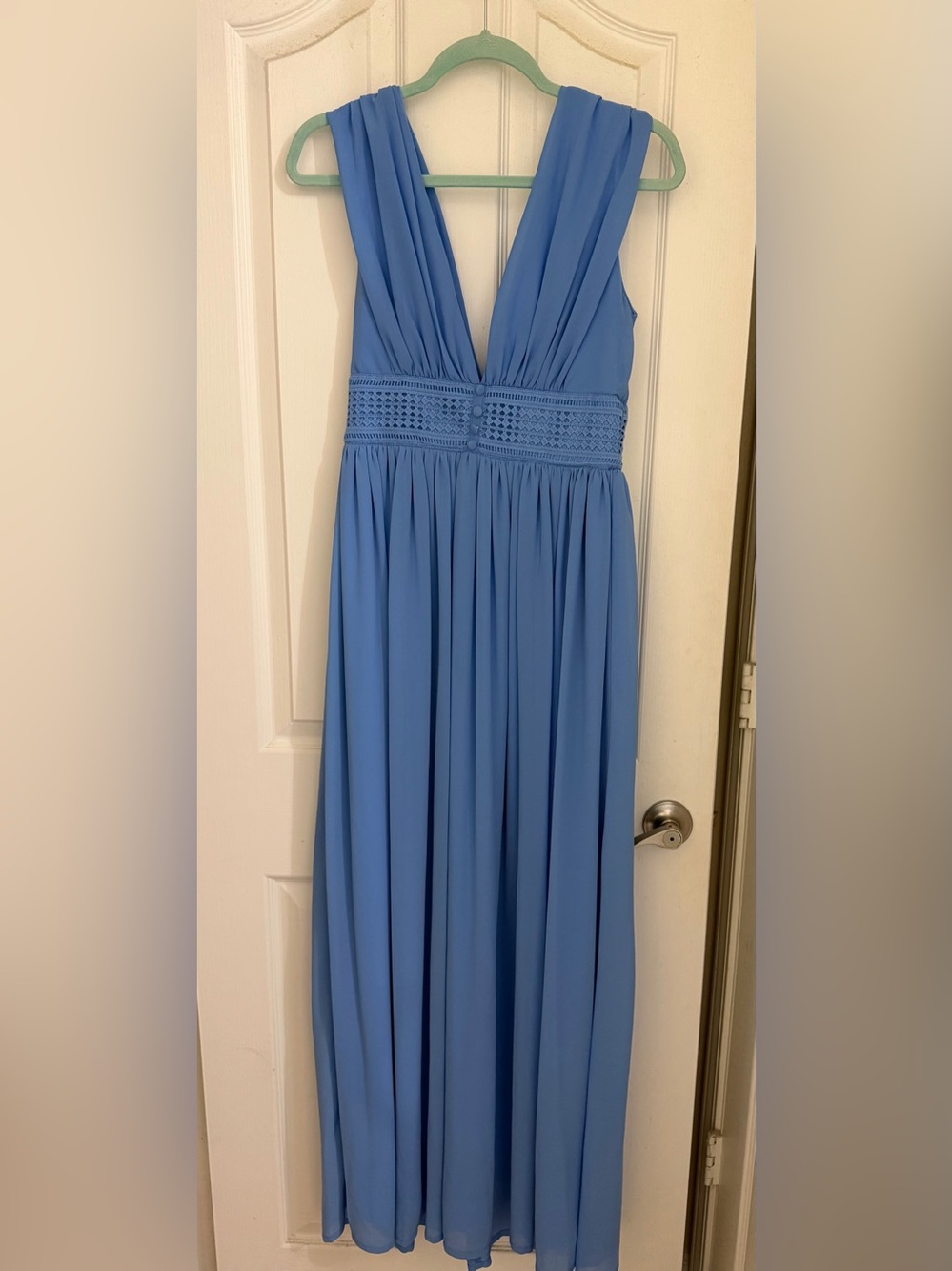 Sky Blue Deep V-Neck Maxi Dress
